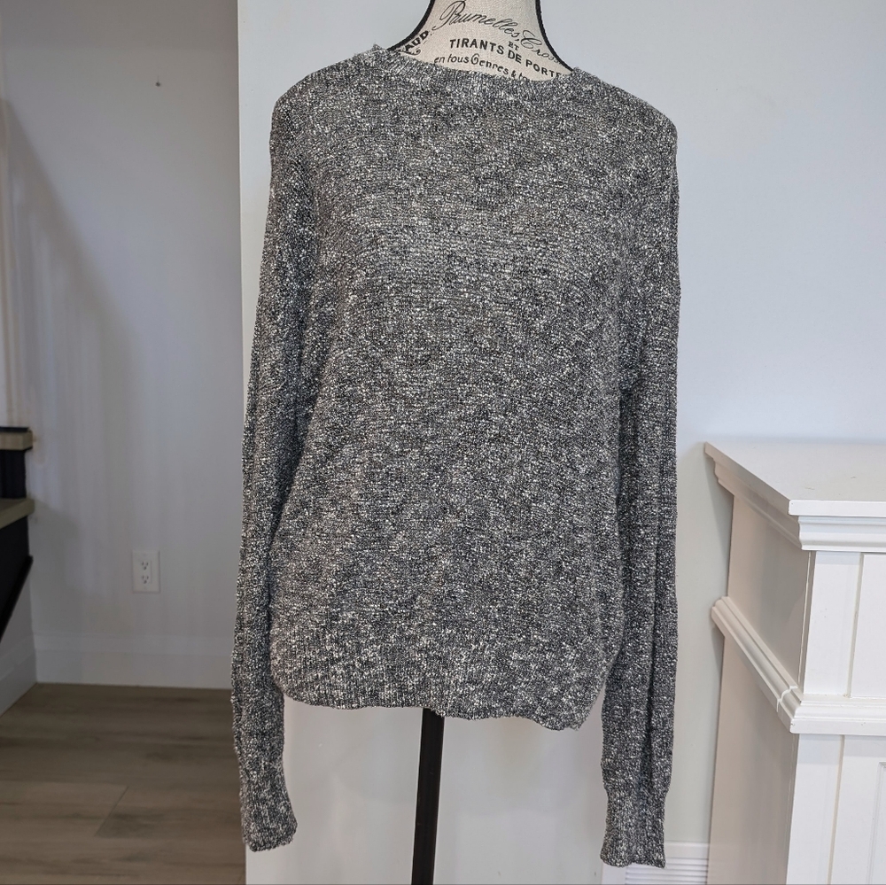 BROOKS BROTHERS | Women's Marled Blk/Wht Textured Knitted Long Sleeved Sweater